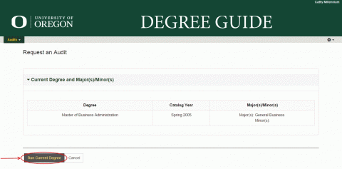 Click Run Current Degree to update a degree guide for your current major.