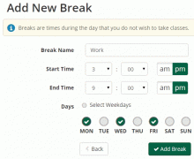 Schedule Builder Add Break page